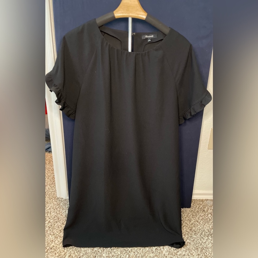 Madewell Black Ruffle Sleeve Shift Dress | Size S